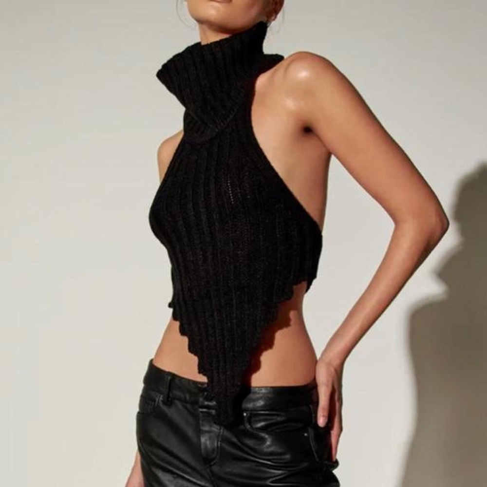 Black Knit Halter Top